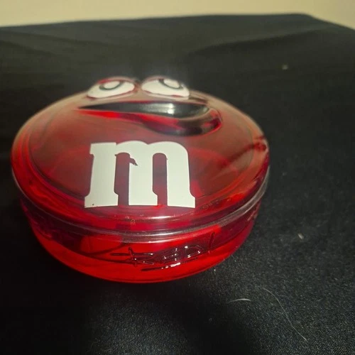 Vintage M&M’s Red Character Glass Candy Jar Embossed “Red!” Clear Container