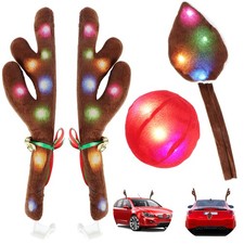 Christmas Reindeer Antlers for Cars with Light, Car Christmas Decorations wit...