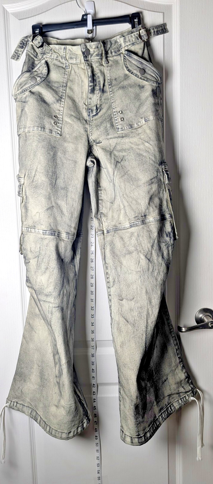 Misguided Size 27 Oil Washed Wide Leg Cargo Jeans Y2K Skater Baggy Puddle Pants