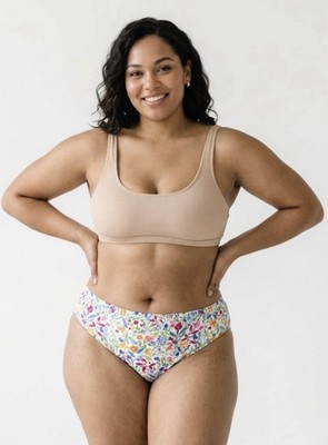 Time & Tru Women's  swim Bottom Mid Rise Cheeky English Garden Multicolor 1X