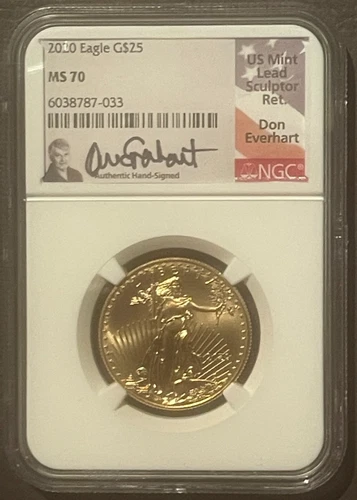2020 $25 GOLD Eagle Half Ounce 1/2 oz. NGC MS70 DON EVERHART Bullion : 10413