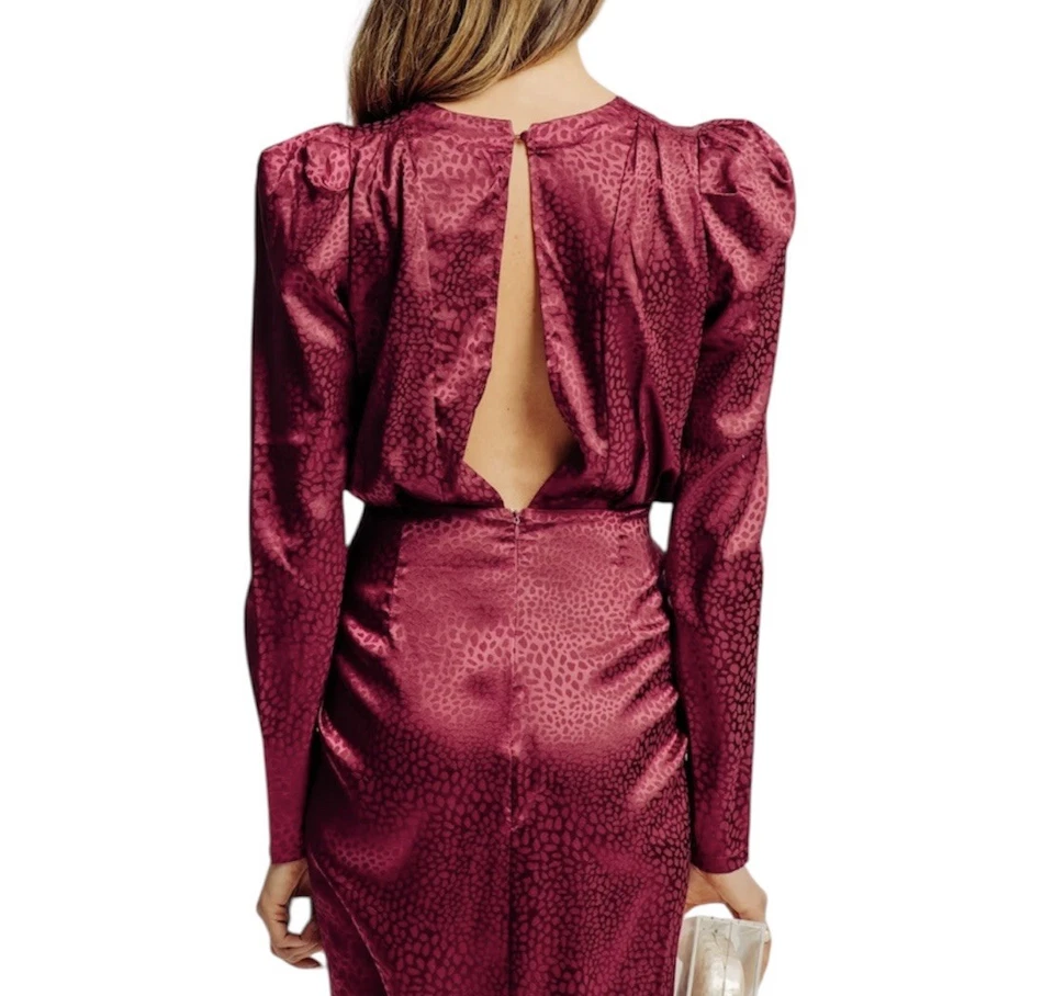 Torn by Ronny Kobo 女式葡萄酒 Astrid 褶皱领连衣裙 L 码全新带标签 — 第 4/4 张图片