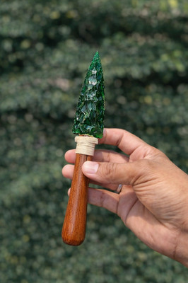 Green Obsidian Glass Dagger with Wooden Handle 8 Inch Decorative