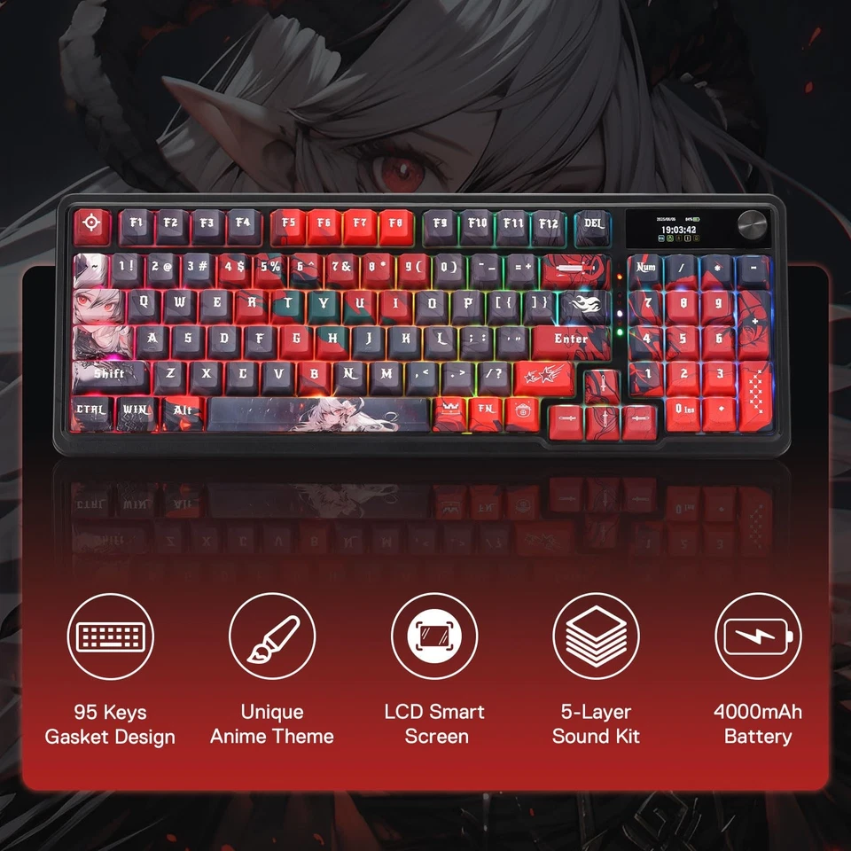 K719 PRO Wireless Gasket Gaming Keyboard w/Hype Screen & Knob, 95 Keys Mechan... - Image 2 of 4
