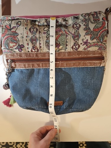 Sakroots The Sak Crossbody Purse Owl Theme Teal Brown Well Loved - Picture 15 of 18