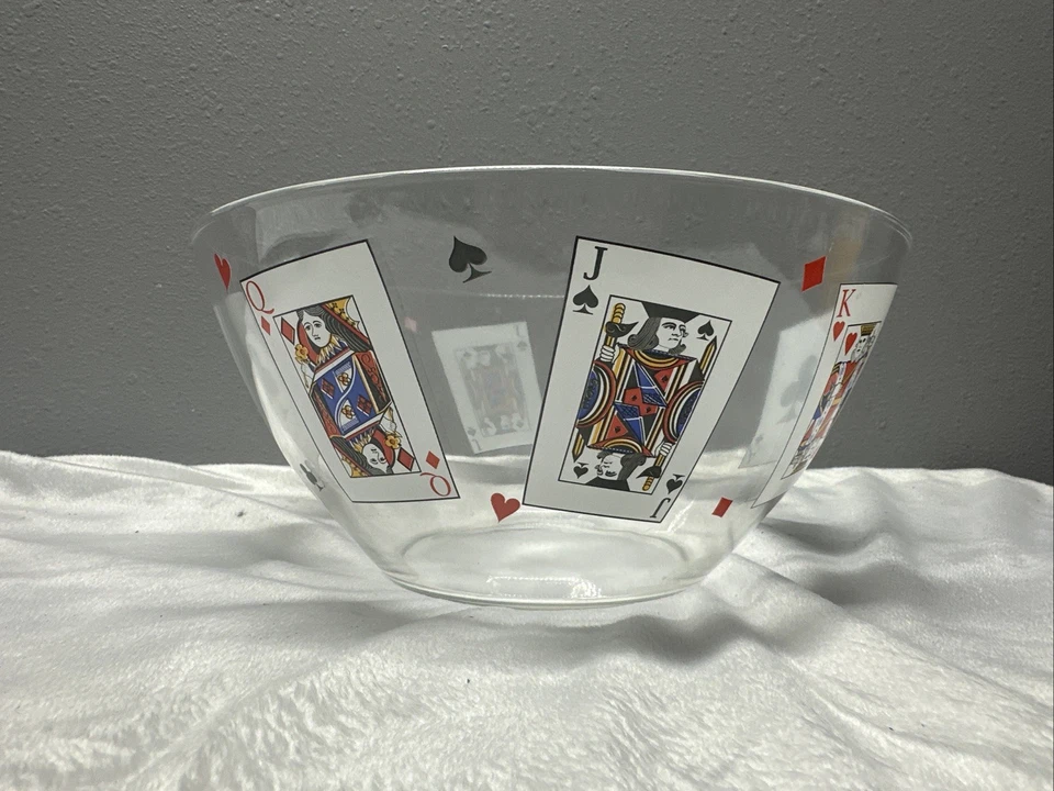 "Cuenco para servir cartas de vidrio 11"" Luminarc Francia fiesta de póker tema casino" Foto 4 de 4
