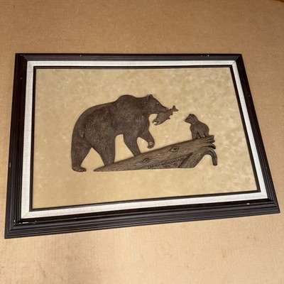 Larry Holden 2006 Bear Salmon Raised Relief Wildlife Art 6/50 Framed 28.5x20.5