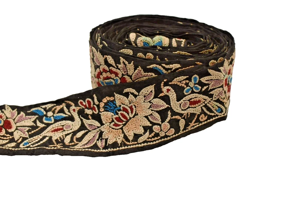 Antik Parsi Gara Sari Kor Border Spitze Pfau Hand Bestickt Bird Band " F19 - Bild 2 von 4