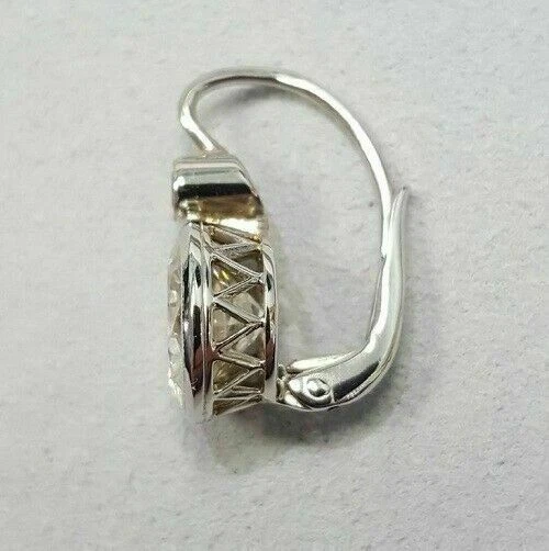 3.20Ct Round Cut Moissanite Bezel Antique Drop Earring Solid 14k White Gold - Image 3 of 4