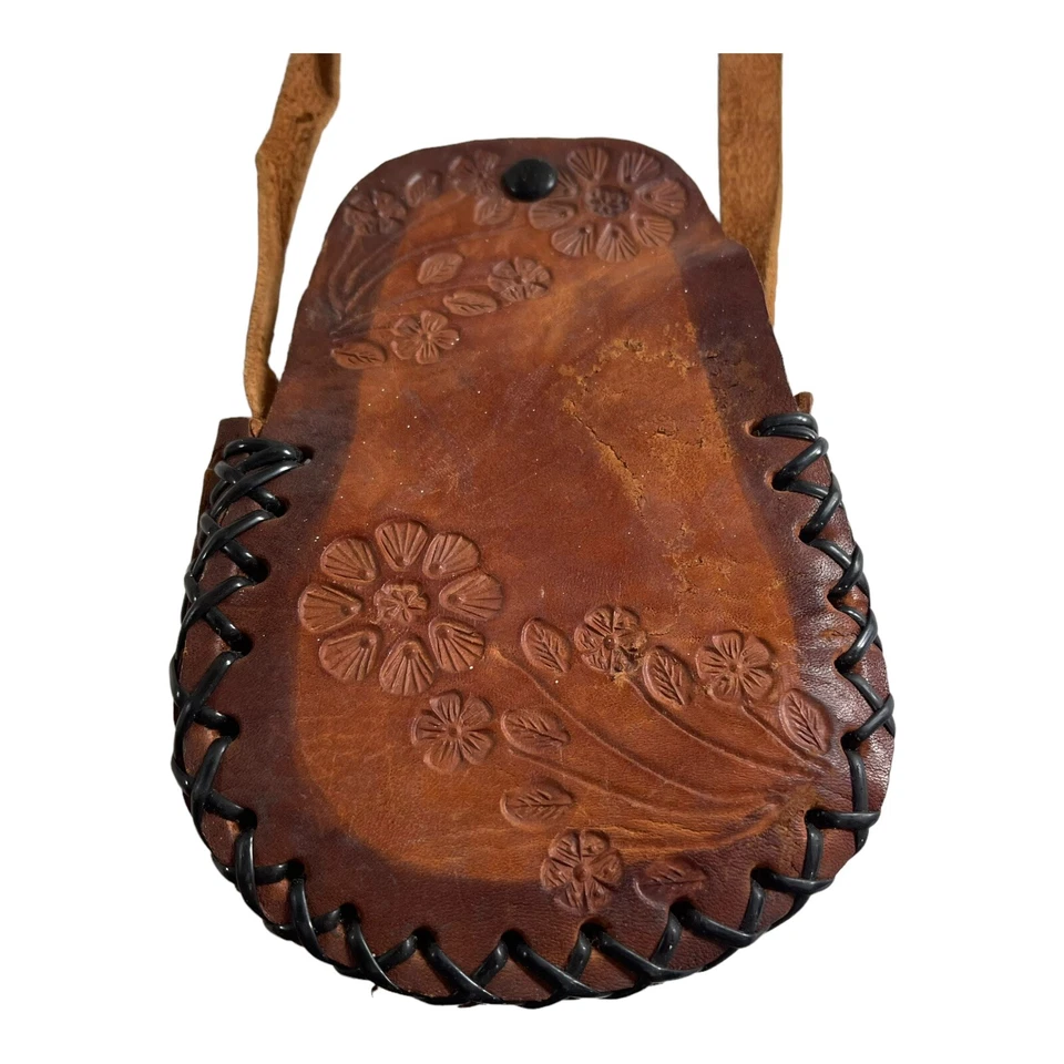 Bolso Monedero Vintage Floral Cuero Tooled Identificación 4" Miniatura Niñas VER Foto 4 de 4