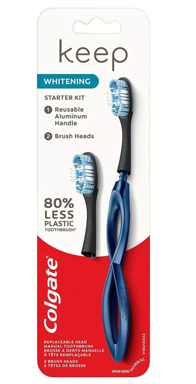 Colgate Keep Manual Toothbrush Whitening Starter Kit Navy 2 Brush Heads