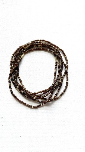 Glass Seed Bead Silver Lined Brown &Gold Necklace Extra Long Hippy Love Beach - Picture 3 of 4