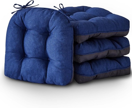 Comfortable Tufted Chair Pads with Ties - Indoor Cushions, Navy Blue, 4-Pack - Picture 3 of 9