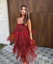 ZARA NEW WOMAN MIDI STRAPPY DRESS WITH FRINGING BROWN ALL SIZES REF: 2712/835