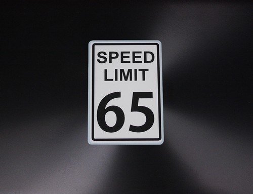 2 x Speed Limit 65 Sign Printed White Black Vinyl Window Auto Car
