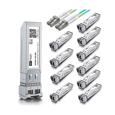 10 Pack 10G MultiMode SFP+ LC Module with 2m OM3 LC to LC Fiber Patch Cable, ...