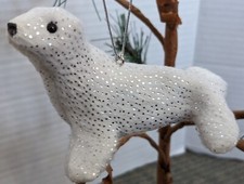 White Seal Christmas Ornament Faux Fur Silver 3" Wondershop NWT Hanging