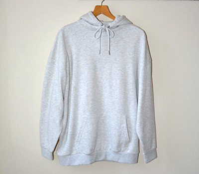EX BOOHOO ASCHGRAUER OVERSIZED JERSEY-HOODIE MIT KÄNGURUTASCHE UND KORDELZUG GRÖSSE SMALL