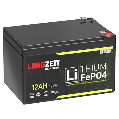 LiFePO4 12V 12Ah Akku LANGZEIT Lithium Batterie USV UPS ers. 10Ah 8Ah 12volt
