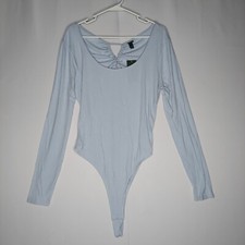 Wild Fable Long Sleeve Bodysuit Women XXL Blue Drawstring Keyhole Open Back Snap