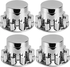 4 Rear Axle Hub Covers with 33mm Thread-On Chrome  Lug Nut Covers for Semi Truck