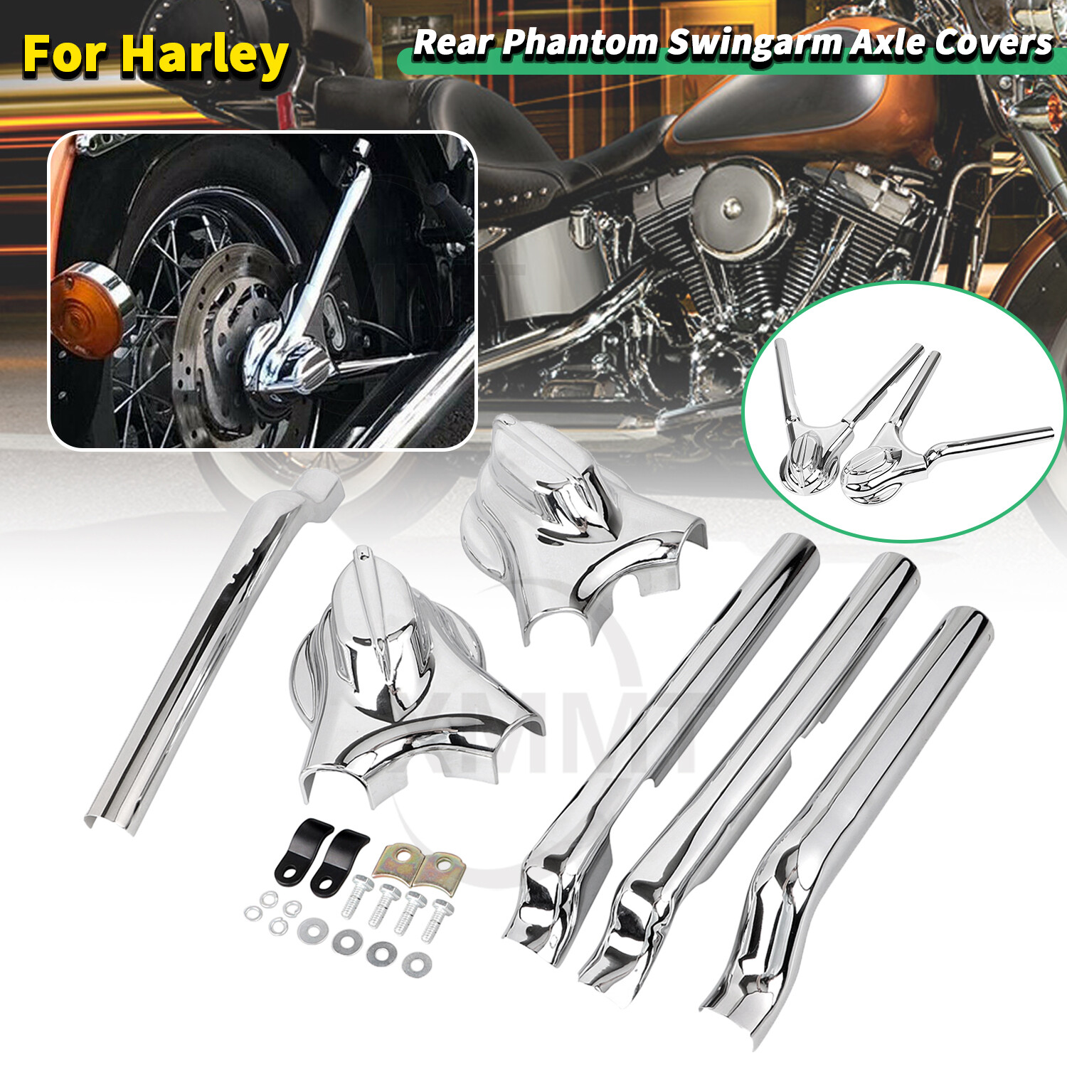 Chrome Rear Phantom Swingarm Axle Covers Kit For Harley Heritage ...