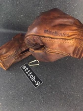 Stitch nine motorcycle gloves leather Distressed Cafe  Bobber Bratstyle work -LG