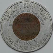 1960 D Encased Lincoln Memorial Cent, Newark Coin Club