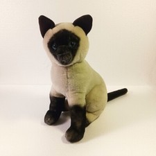 Vintage Dakin Siamese Cat Stuffed Animal Toy, Seated, Blue Eyes, 1989, 11" Tall