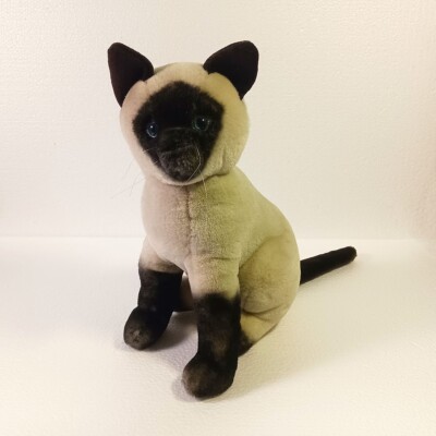 Vintage Dakin Siamese Cat Stuffed  Animal Toy, Seated, Blue Eyes, 1989, 11'' Tall