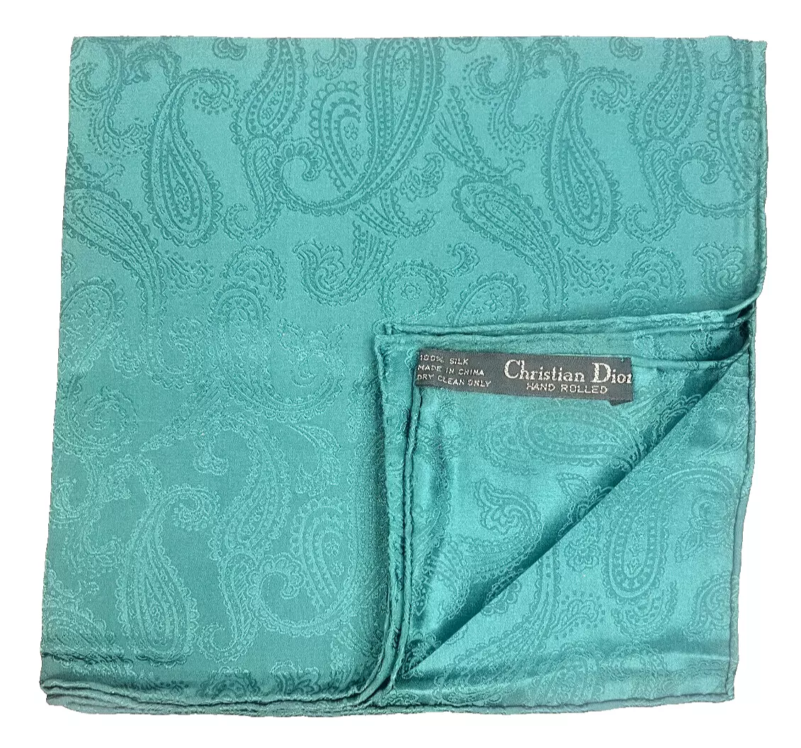 Ancien foulard carré de poche Christian Dior cachemire en soie 17