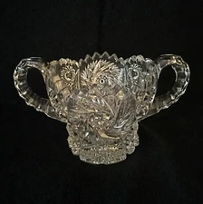 Vintage American Open Sugar Bowl Brilliant Cut Glass Star Diamond Flower Clear