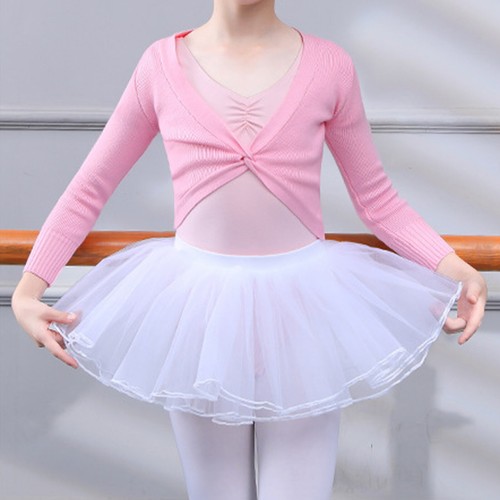 Girls Knit Ballet Dance Wrap Top Long Sleeve Bolero Shrug Sweater Gymnastic Tops - Picture 3 of 16