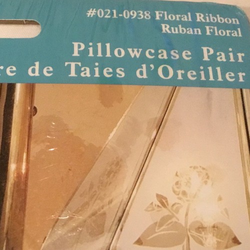 1 NEW JanLynn EMBROIDERY STAMPED PILLOWCASE PAIR! “FLORAL RIBBON” - Picture 2 of 7