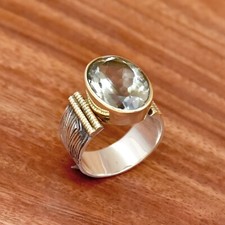 Green Amethyst Ring, 925 Sterling Silver Women Ring, Handmade Ring, Boho Ring