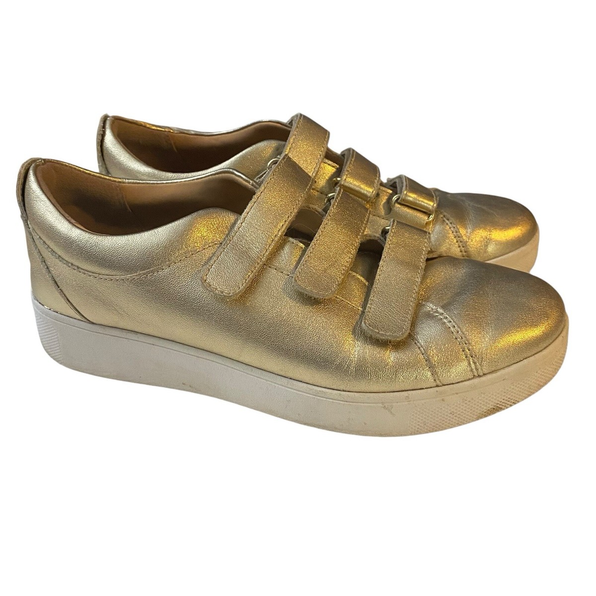 Fitflop Rally Metallic Gold Leather Strap Trainers Sneakers Women’s Size