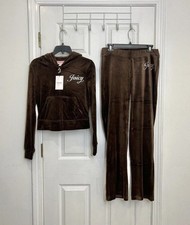 NWT Size XL JUICY COUTURE Velour Bling Tracksuit Set Front Logo Brown Sugar