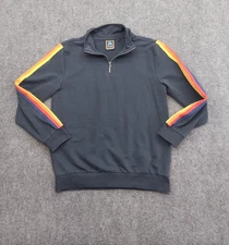 Aldi Gear Pullover Sweater Medium Blue Rainbow Sleeve 1/4 Zip Capsule Collection