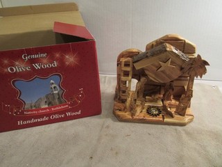 Handmade Olive Wood Nativity Set w/Music Bethlehem Holy Land