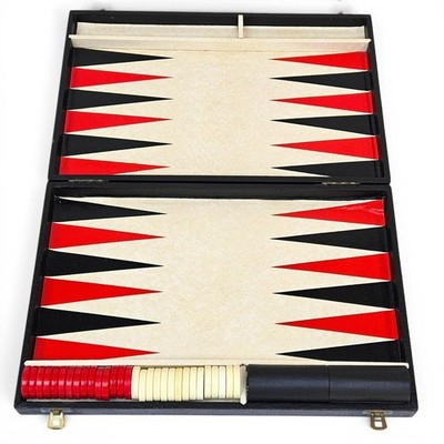 Vintage Backgammon Set Bakelit Würfel Doppelwürfel komplett klappbar Reisekoffer