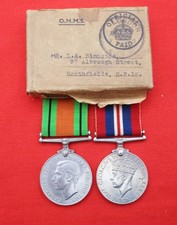 2 x British WW2 Medals & Ribbons & Box - "Mr. L. A. Simmonds.......... S.W.18."