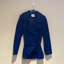 Reiss Womens Double Collard Blue Wool Cashmere Blend Belted Coat Jacket Size M
