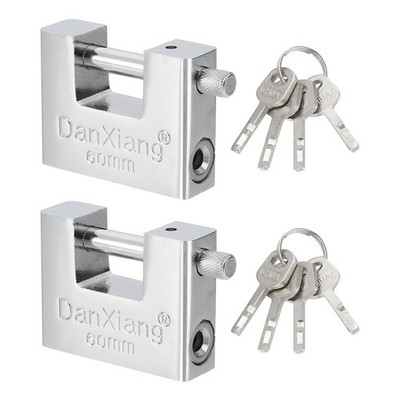 2Pcs 2.4'' High Security Padlock Steel D-Shaped Heavy Duty Locks with 4 Keys