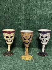 Vintage 3 Halloween Scary Skeleton Skull Goblets 7 1/4” Tall-Easter Unlimited.