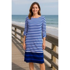 Jones New York Sport Striped Tie‑Sleeve Dress S Women Knit Nautical Blue