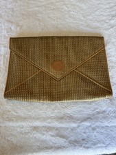 Fendi Tan Brown Woven Clutch Gold Hardware Logo Accent Envelope Style