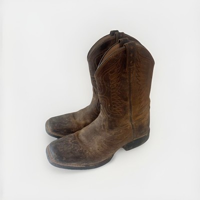 Ariat Sz 4 Kids Honor Brown Leather Cowboy Boots Square Toe Western Pull-On