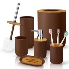 Bathroom Accessory Set, 6 Pcs Bathroom Essential Includes Toothbrush Holder, Toi