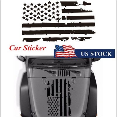 For Jeep Wrangler Hood Vinyl Sticker USA Flag Graphic Decal Black 35''x20'' DIY