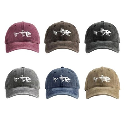 Casual Fish Bone Print Adjustable Baseball Cap Comfortable Fit For Daily Wear